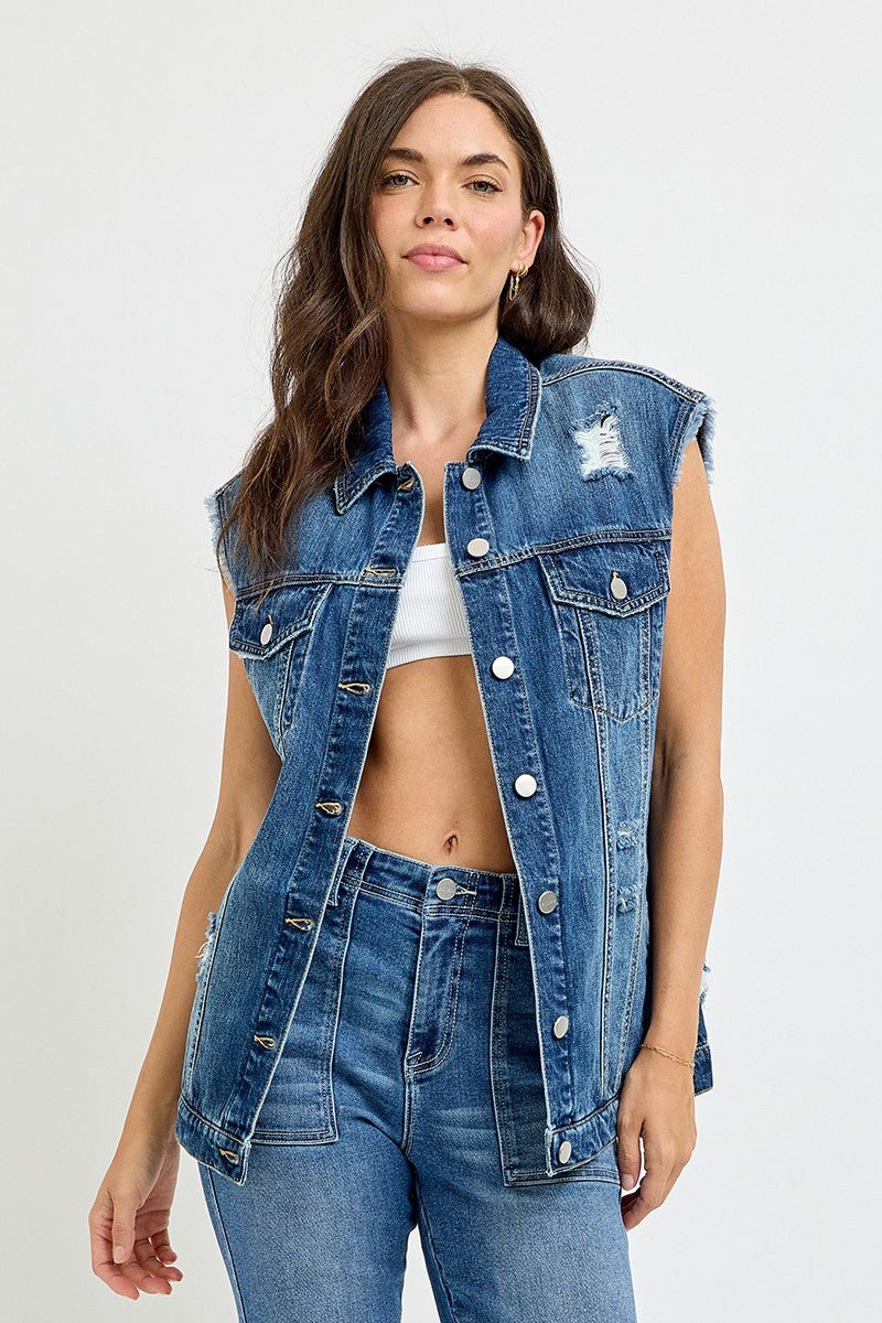 Oversized Denim Vest - Mainstream Boutique