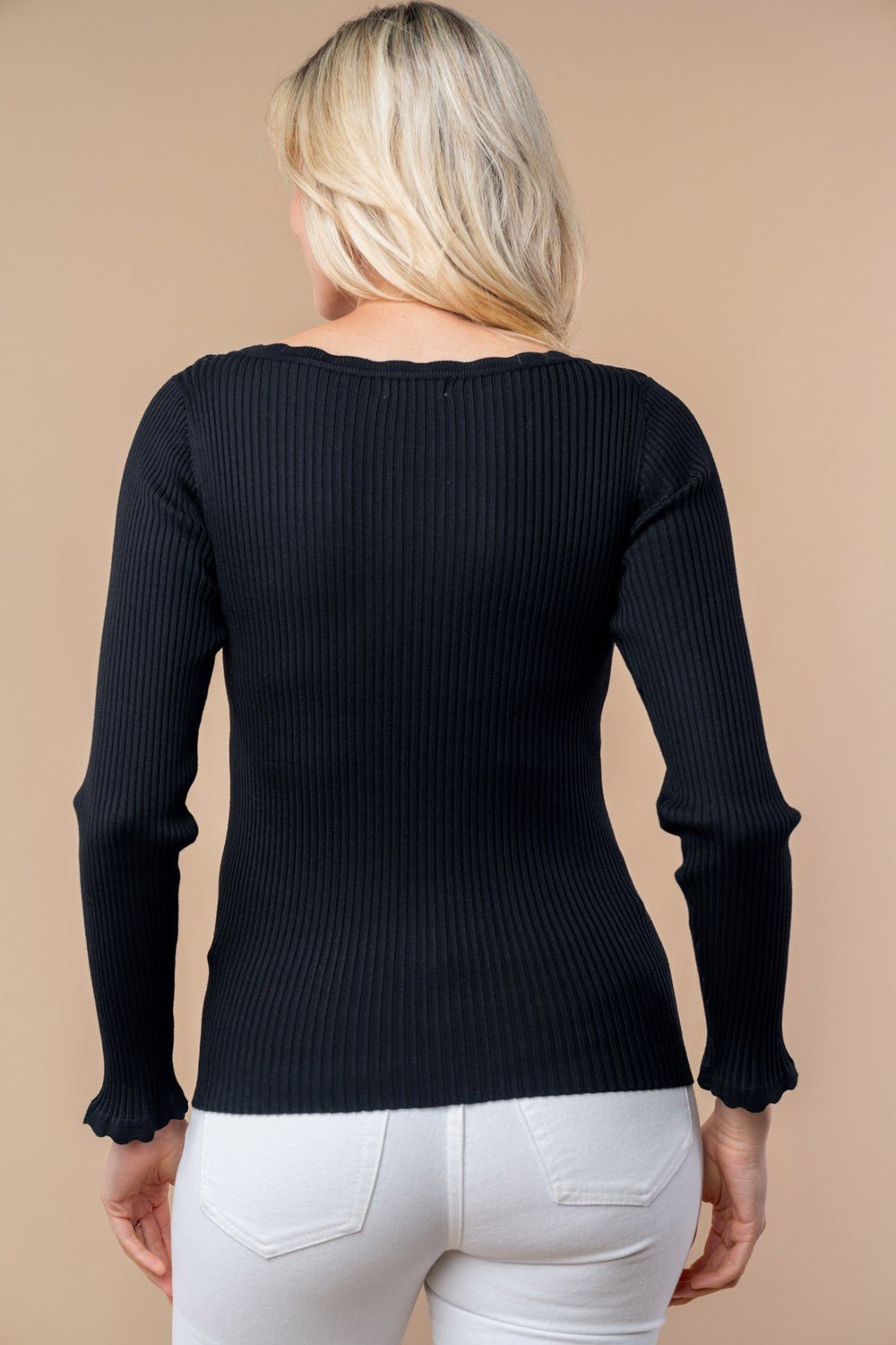 Long Sleeve Scallop Detail Top - Mainstream Boutique
