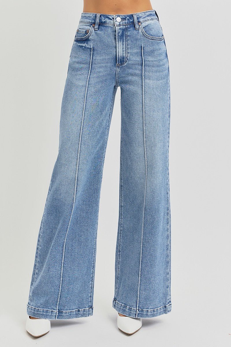 High Waist Wide Leg Pintuck Detailed Jeans - Mainstream Boutique