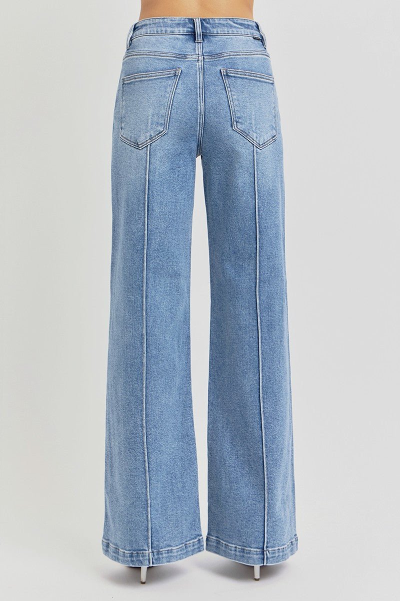 High Waist Wide Leg Pintuck Detailed Jeans - Mainstream Boutique