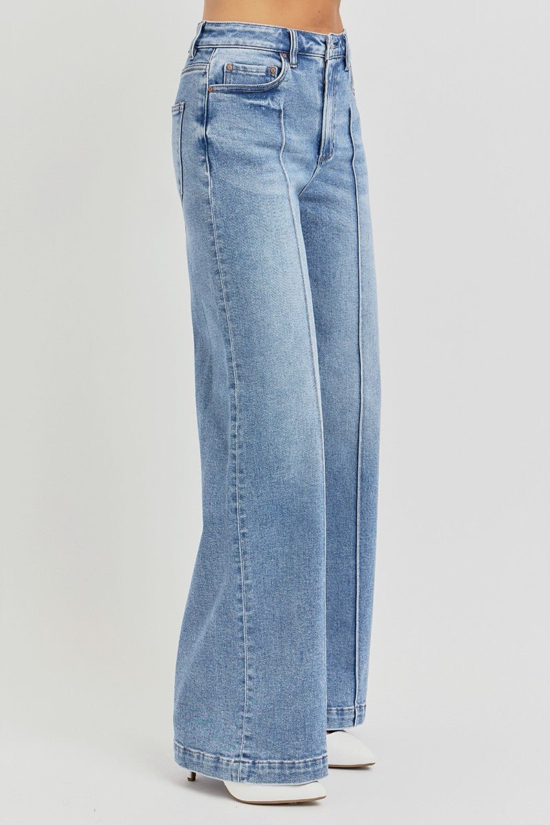 High Waist Wide Leg Pintuck Detailed Jeans - Mainstream Boutique