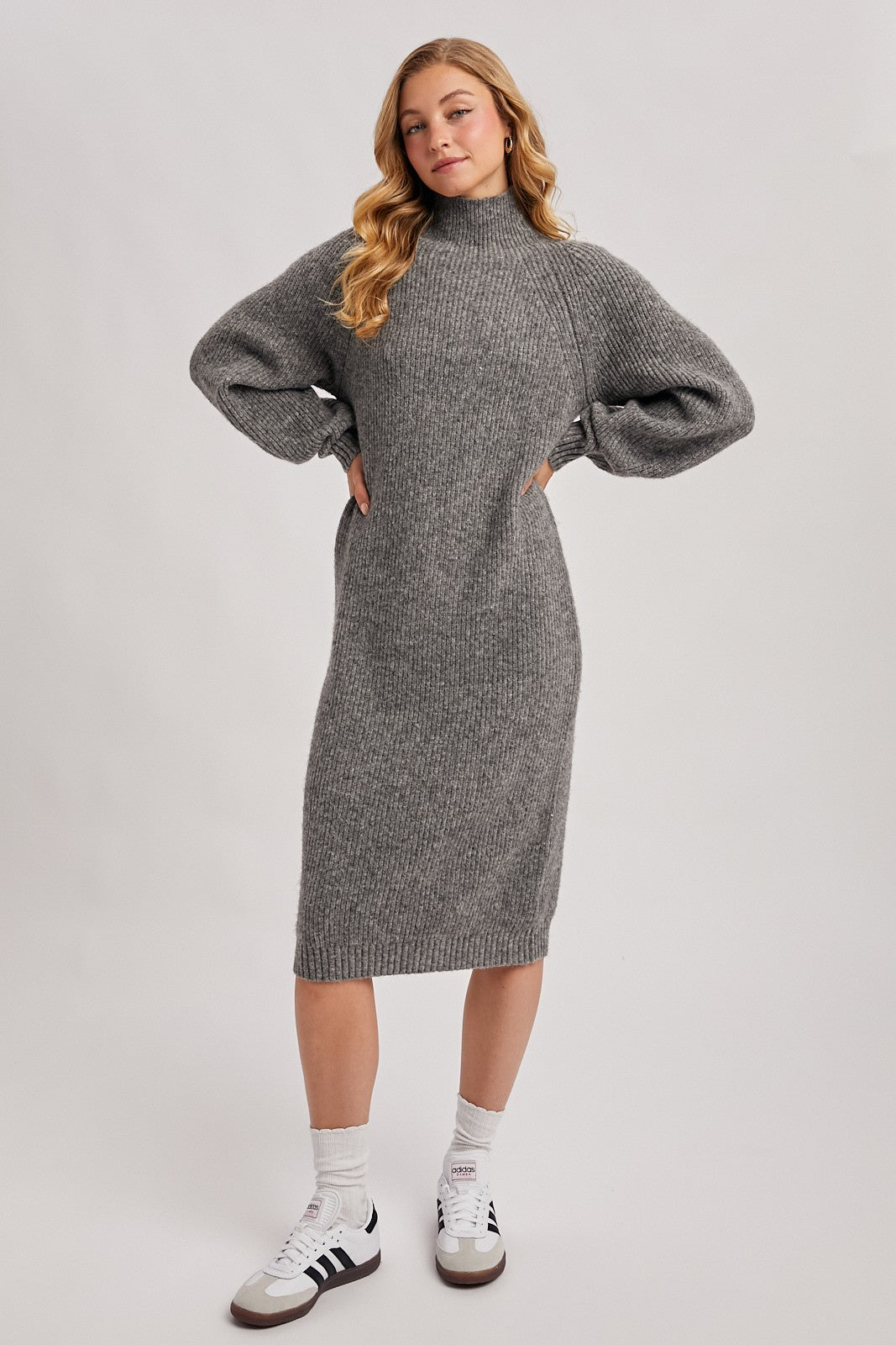 Mock Neck Knit Sweater Midi Dress - Mainstream Boutique