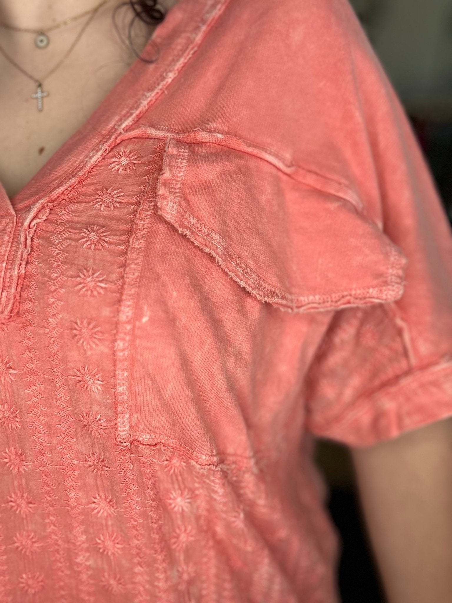 Floral Eyelet Half Sleeve Top - Mainstream Boutique