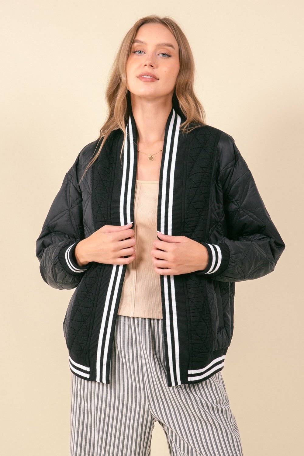 Quilted Open Cardigan W/ Side Slant Pockets - Mainstream Boutique