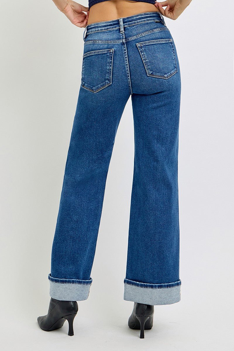 High Rise Long Cuffed Wide Leg Jean - Mainstream Boutique