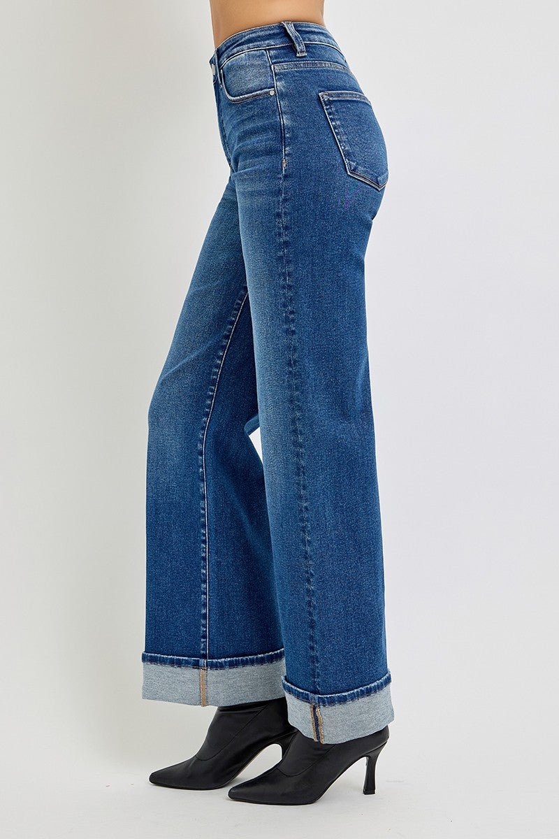 High Rise Long Cuffed Wide Leg Jean - Mainstream Boutique
