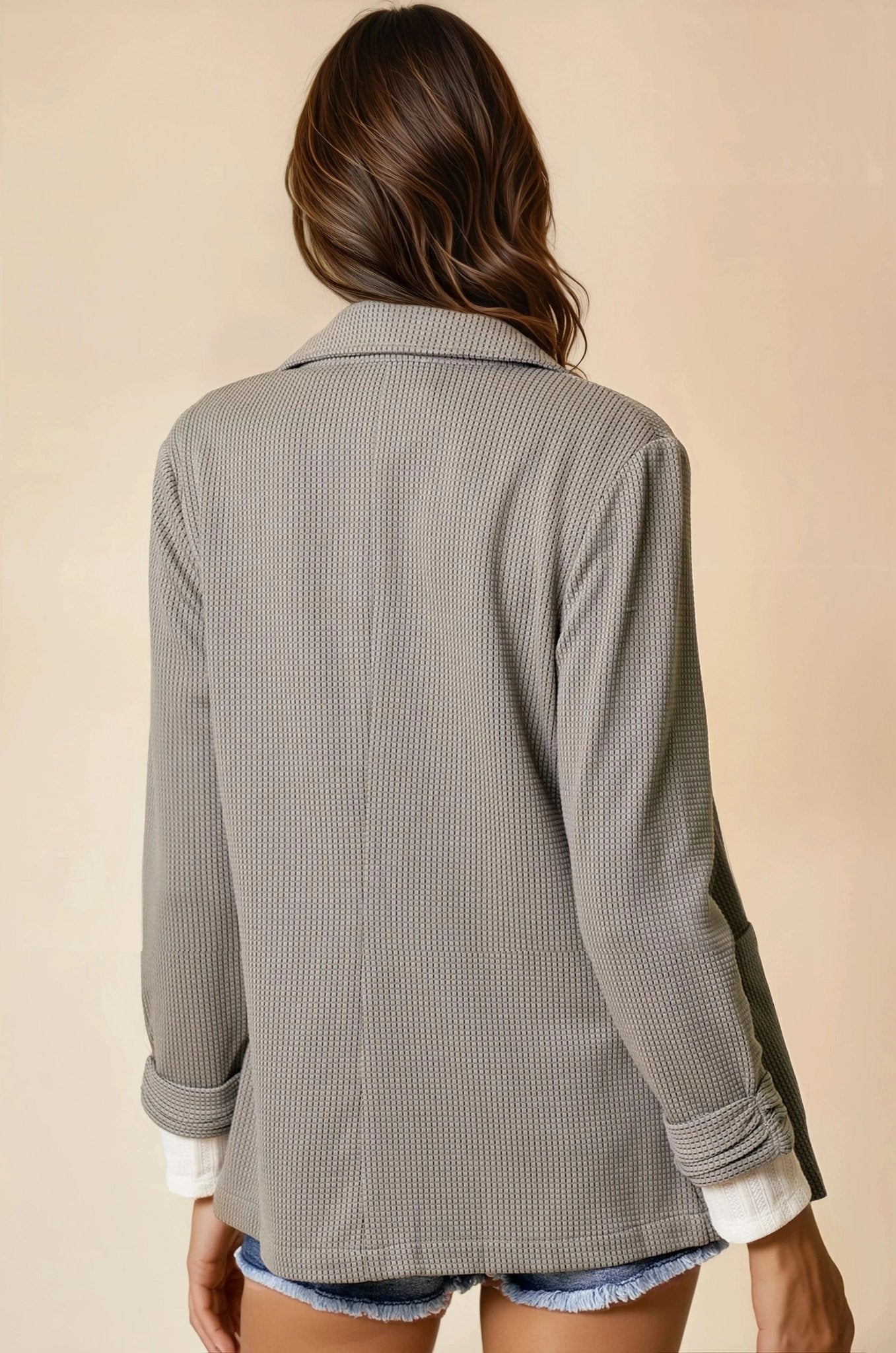 Notched Collar Blazer With Buttoned Sleeves - Mainstream Boutique
