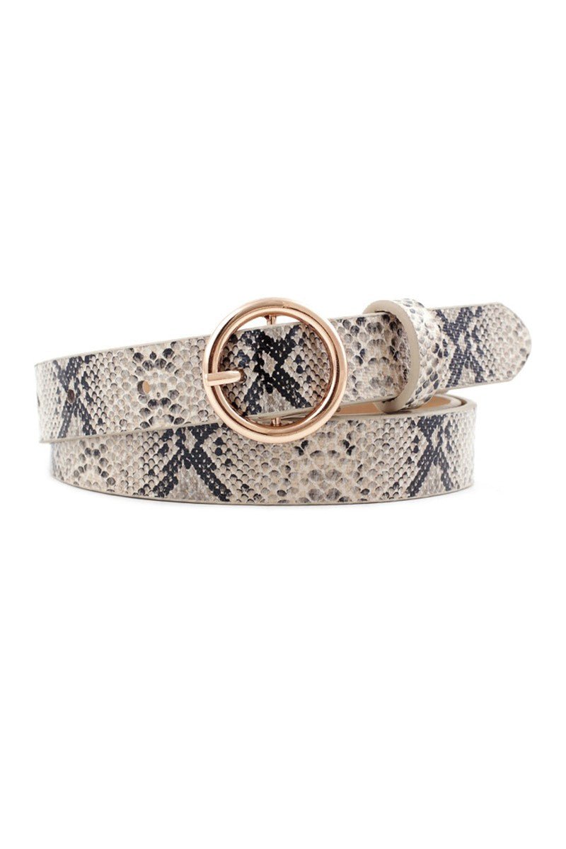 Circle Buckle Thin Animal Print Belt - Mainstream Boutique