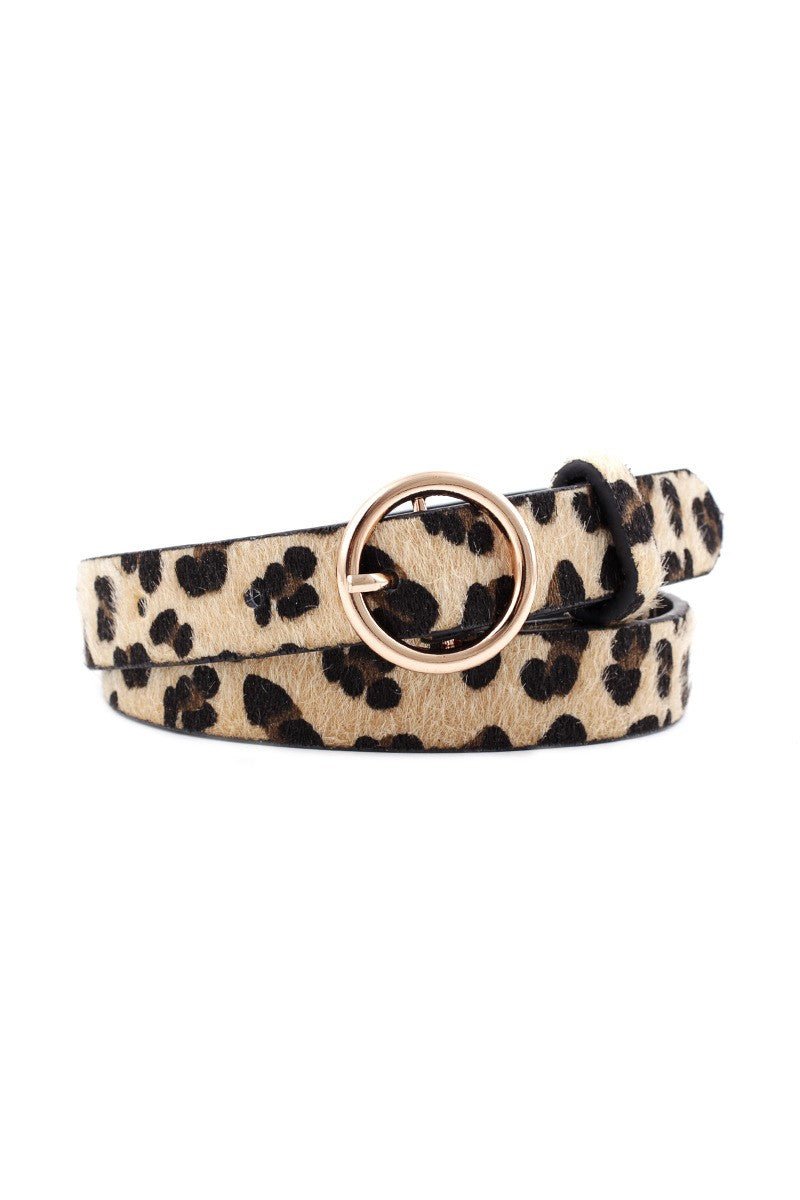 Circle Buckle Thin Animal Print Belt - Mainstream Boutique