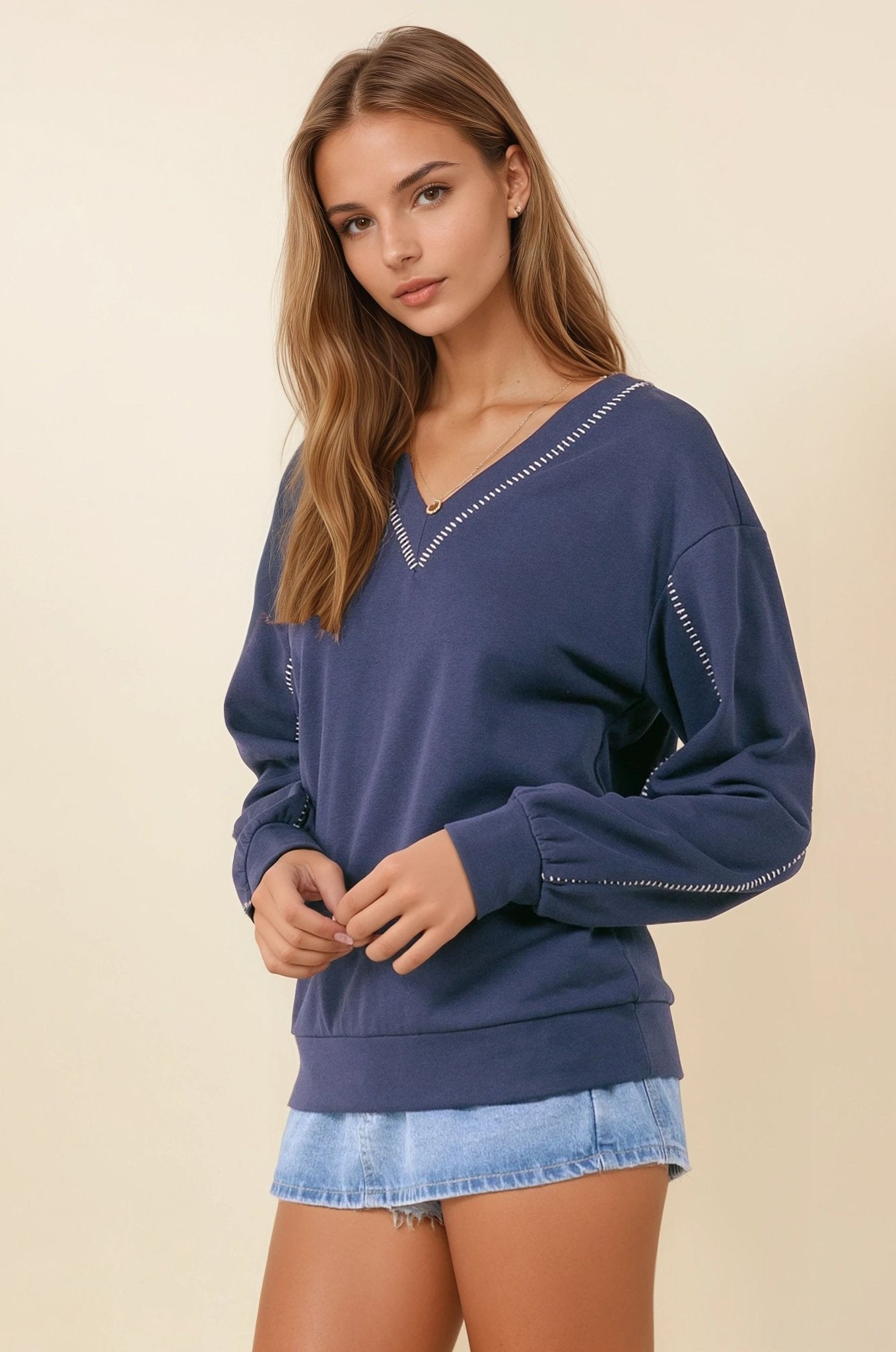 French Terry V - neckline Oversized Sweatshirt - Mainstream Boutique