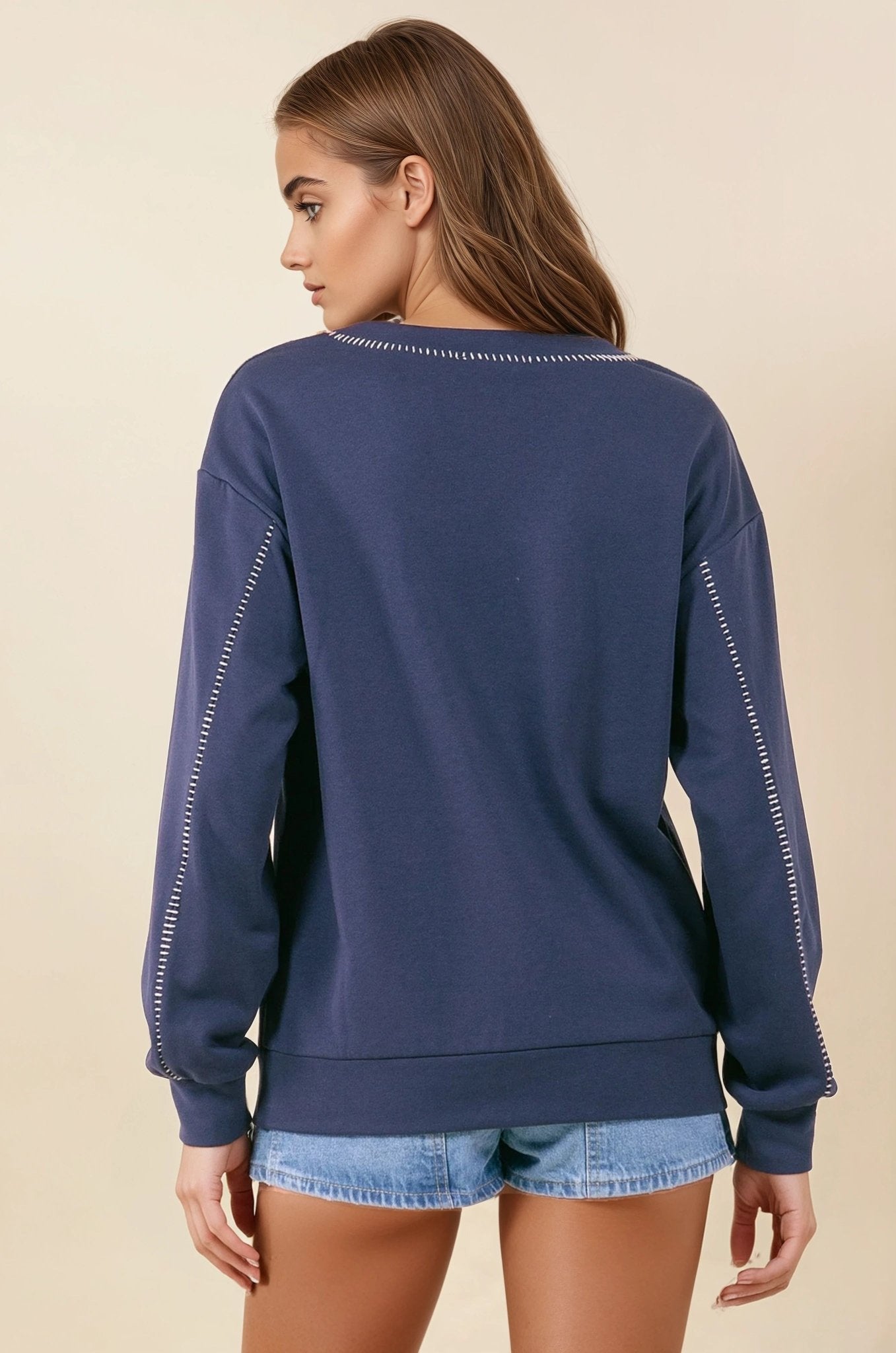 French Terry V - neckline Oversized Sweatshirt - Mainstream Boutique