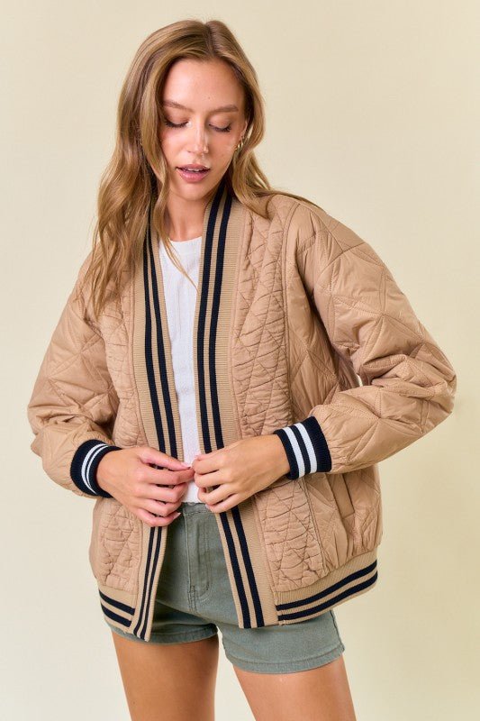 Quilted Open Cardigan W/ Side Slant Pockets - Mainstream Boutique