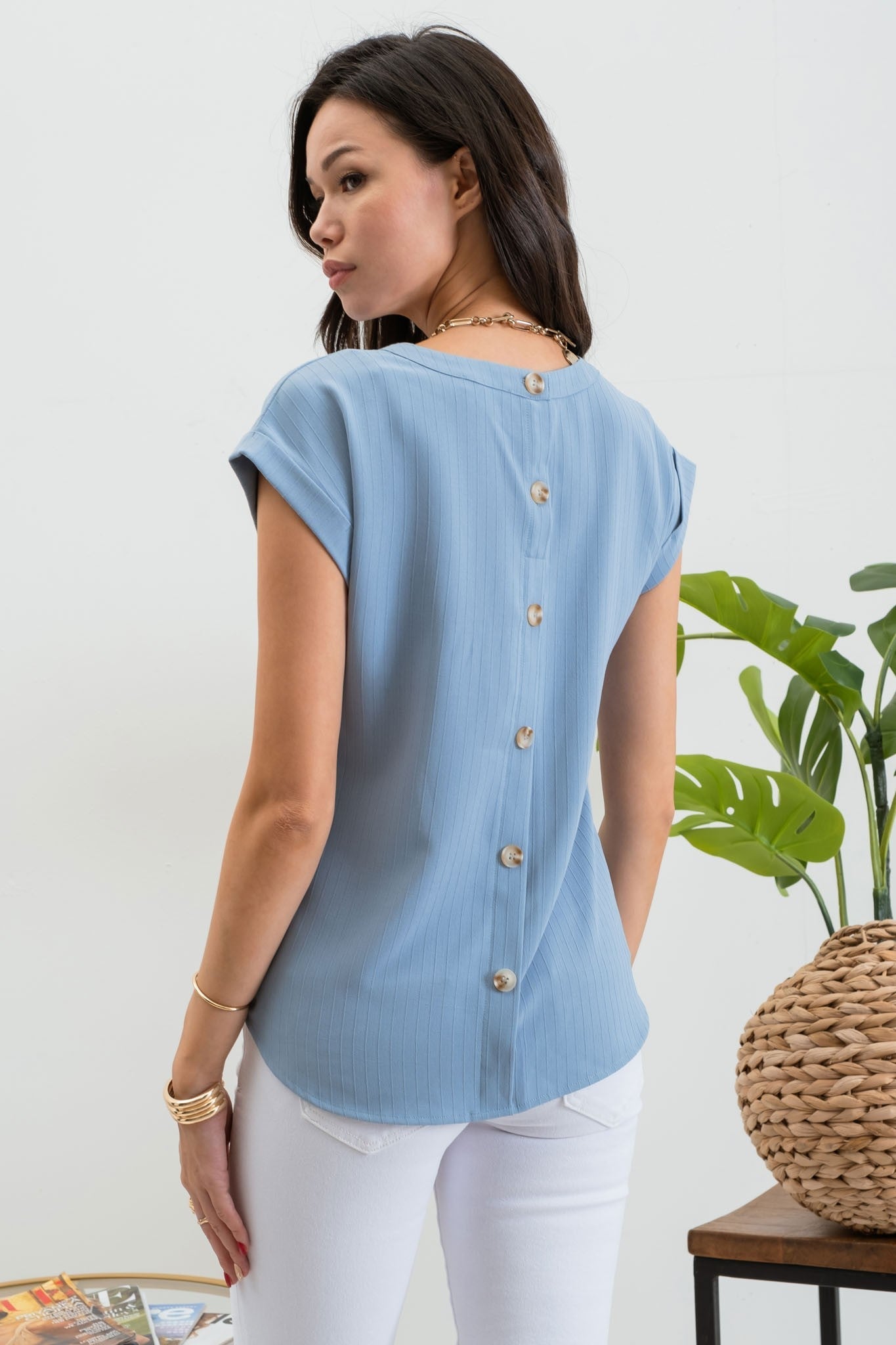 Floral Eyelet Lace Trim Back Button Top - Mainstream Boutique
