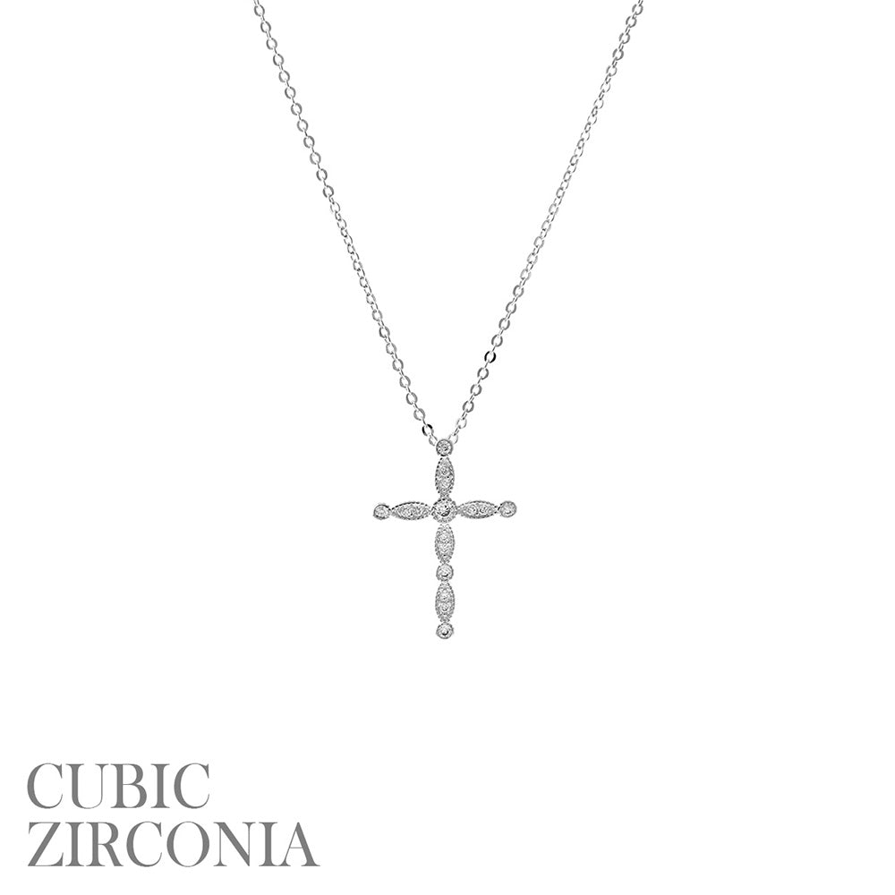 SILVER DELICATE MARQUISE CZ CROSS NECKLACE - Mainstream Boutique