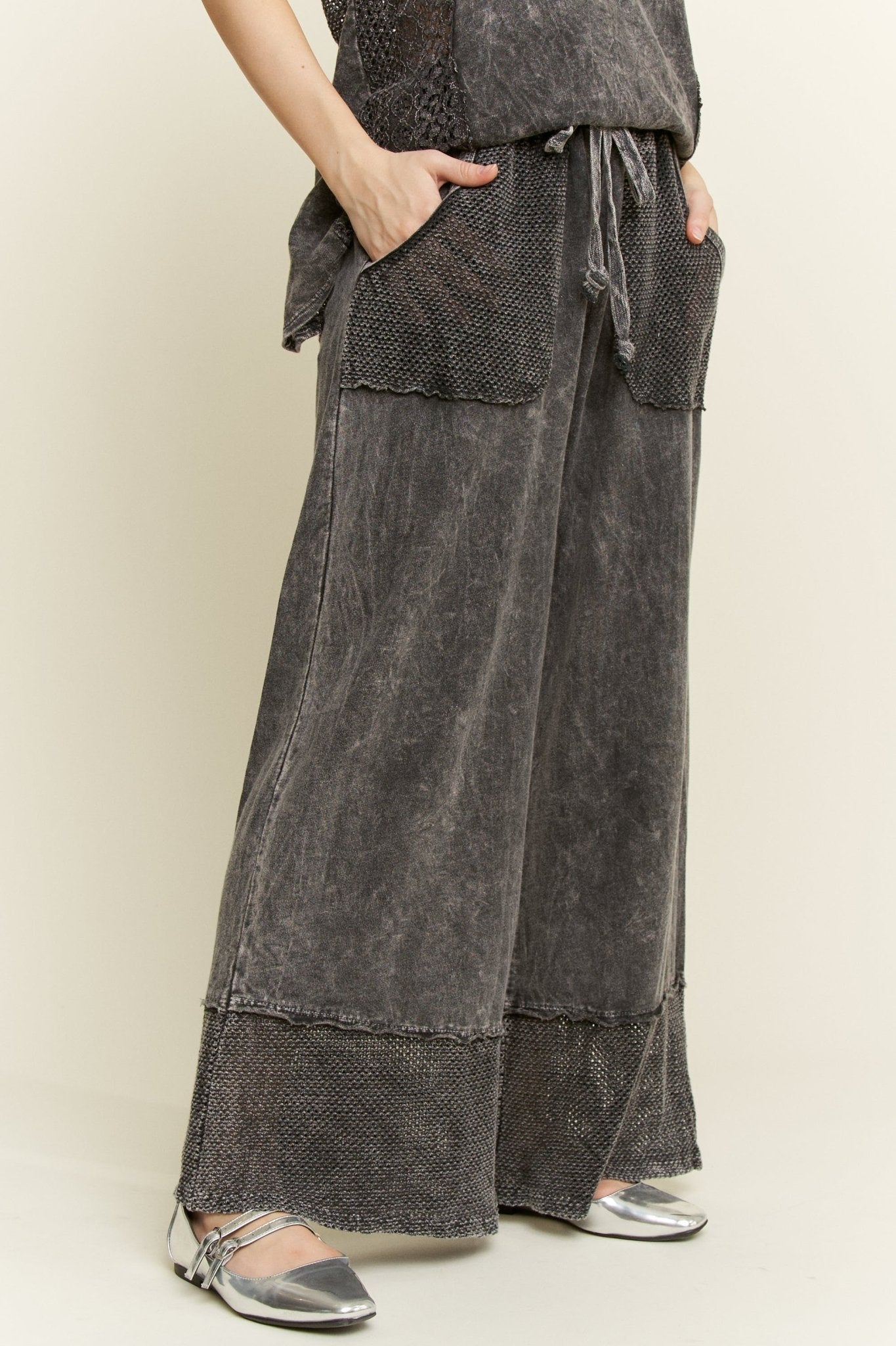 Mesh Detail Wide Leg Pants - Mainstream Boutique