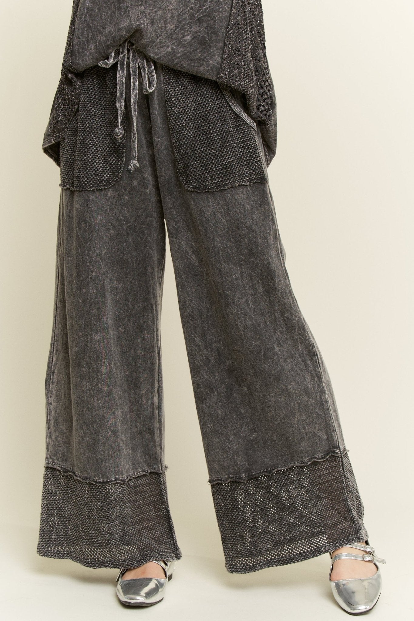 Mesh Detail Wide Leg Pants - Mainstream Boutique