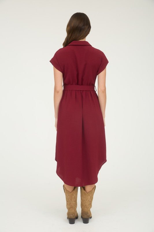Button Down Belted Midi Dress - Mainstream Boutique