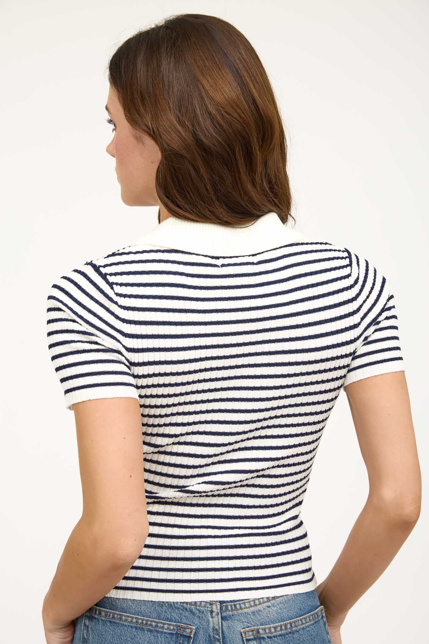 Striped Collared Cut - Out Detail Top - Mainstream Boutique