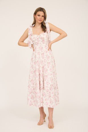 Floral Tie Strap Ruched Detail Maxi Dress - Mainstream Boutique