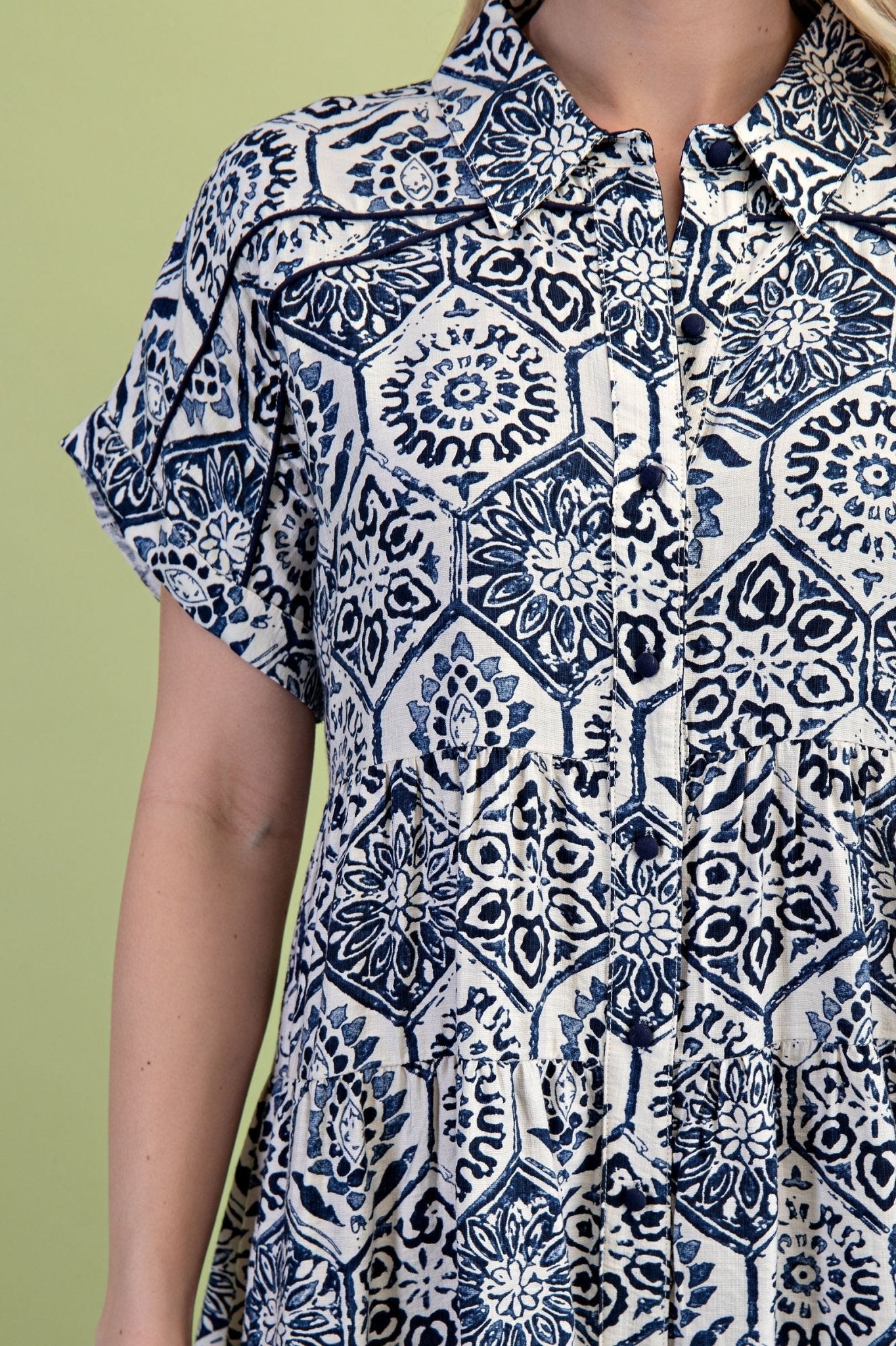 Floral Print Dress With Piping Detail - Mainstream Boutique