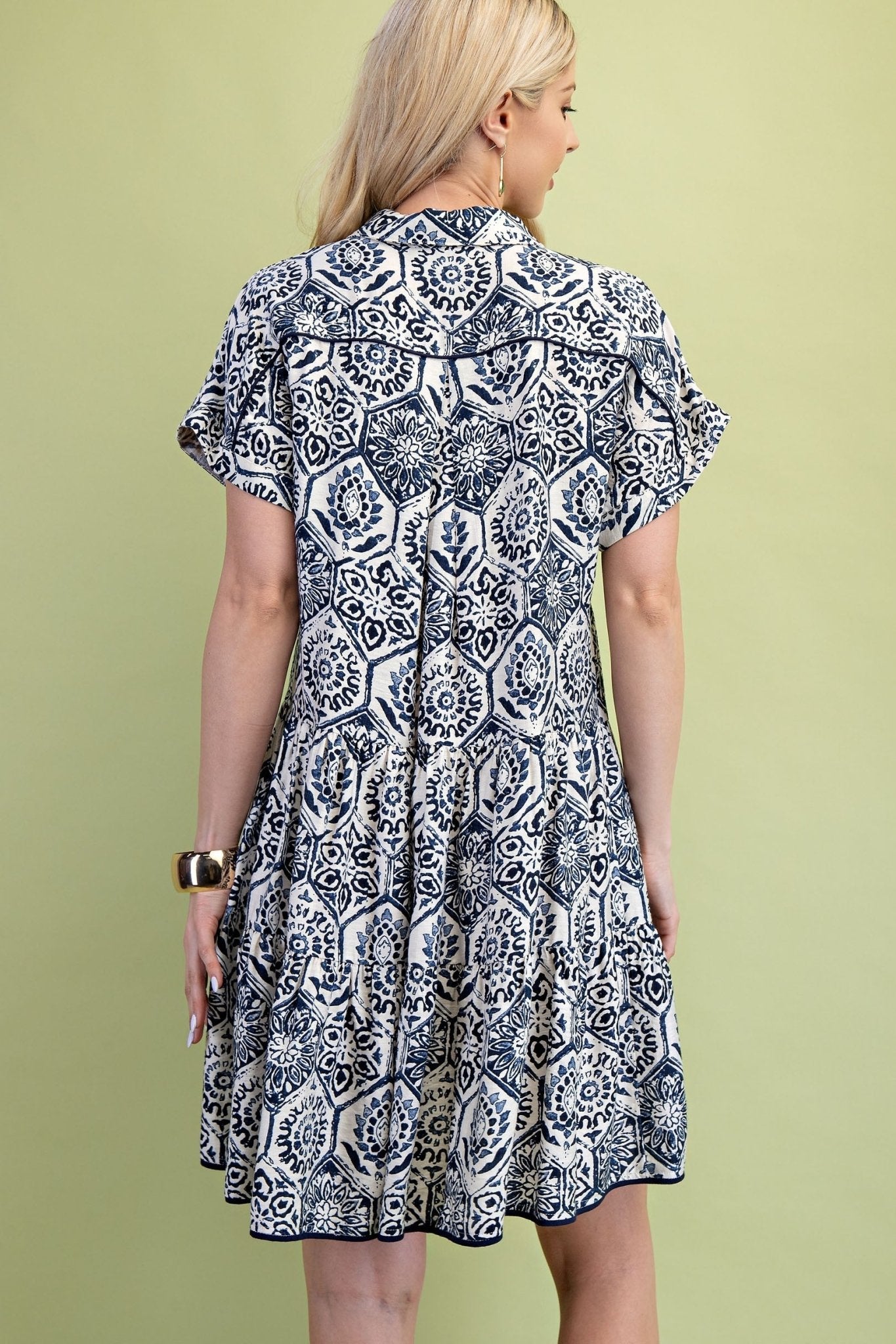 Floral Print Dress With Piping Detail - Mainstream Boutique