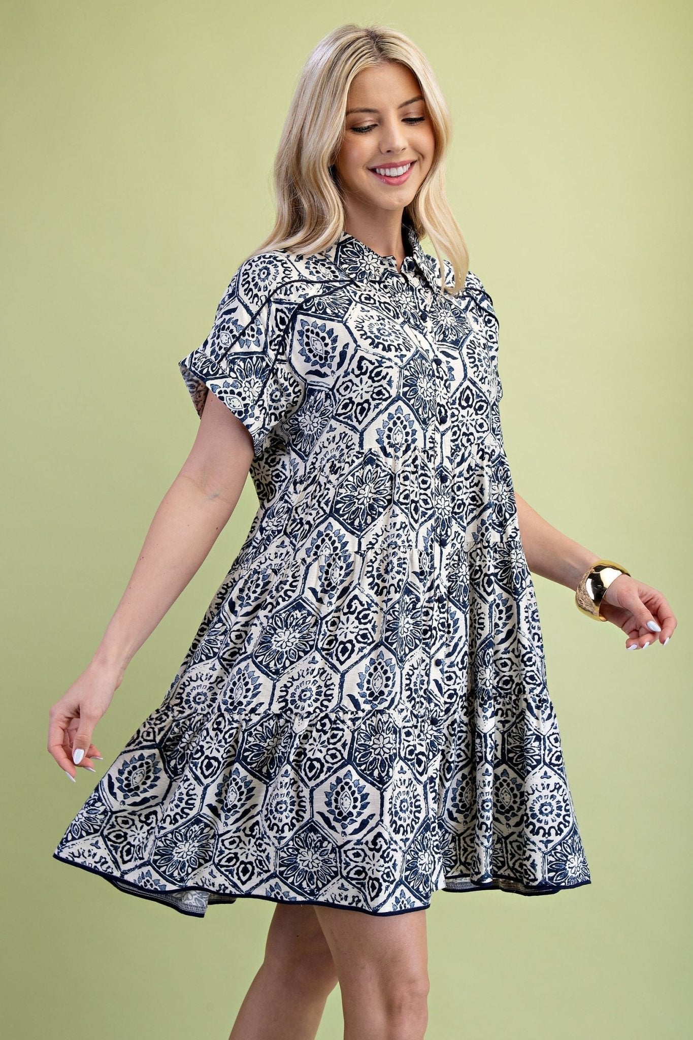Floral Print Dress With Piping Detail - Mainstream Boutique