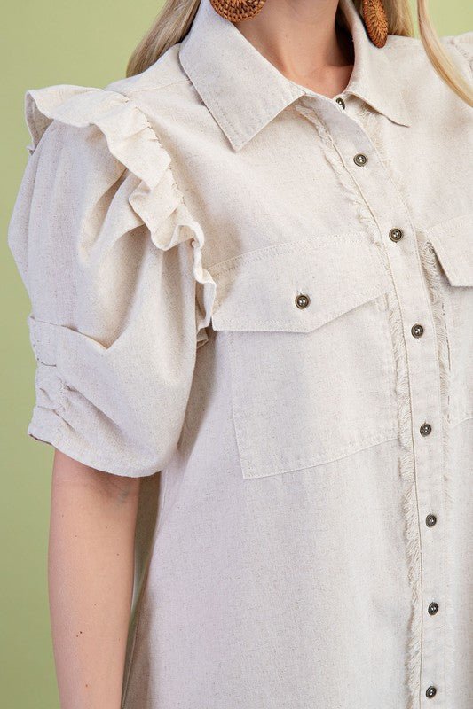 Linen Button Up Shirt Dress - Mainstream Boutique