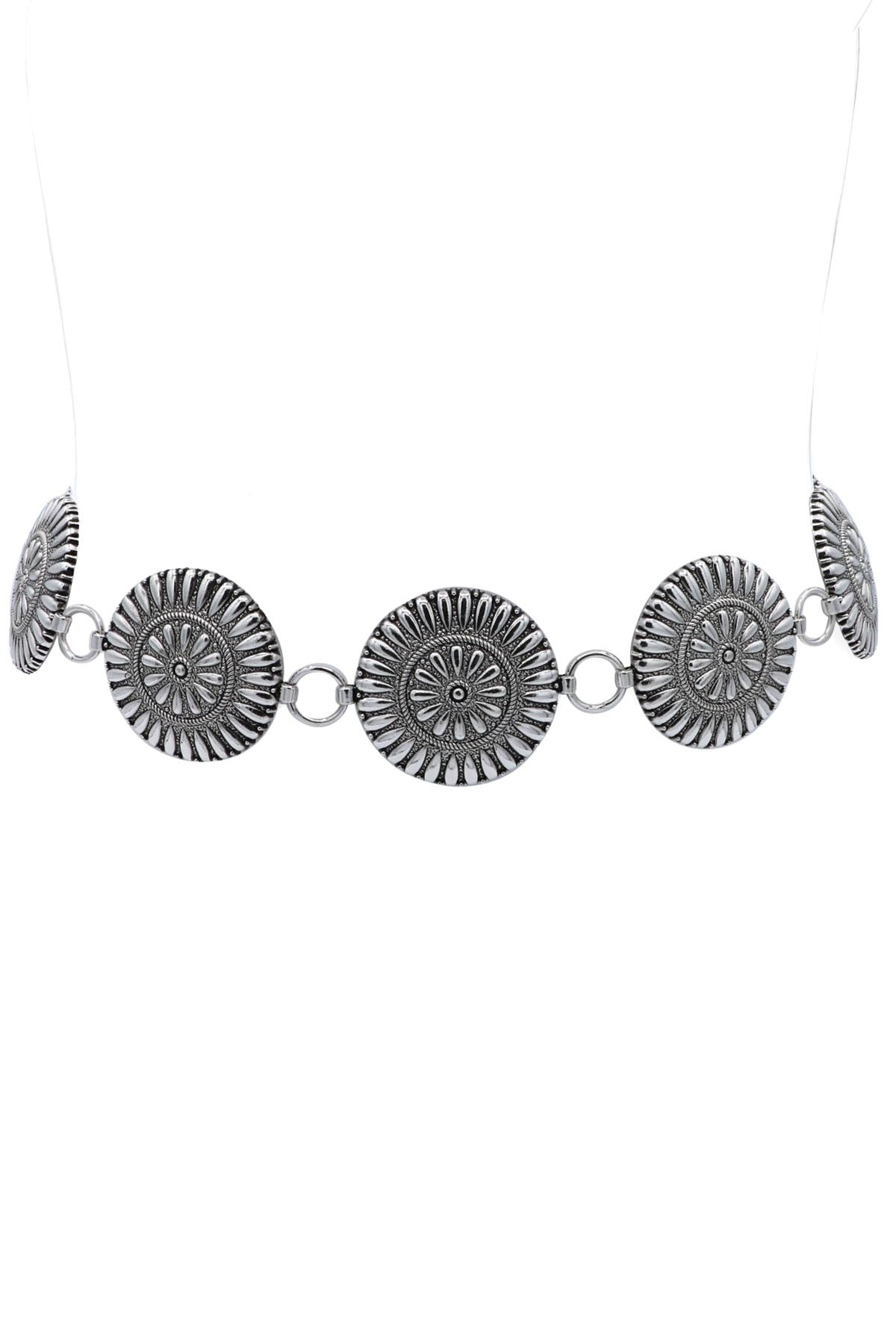 Metal Teardrop Textured Medallion Chain Belt - Mainstream Boutique
