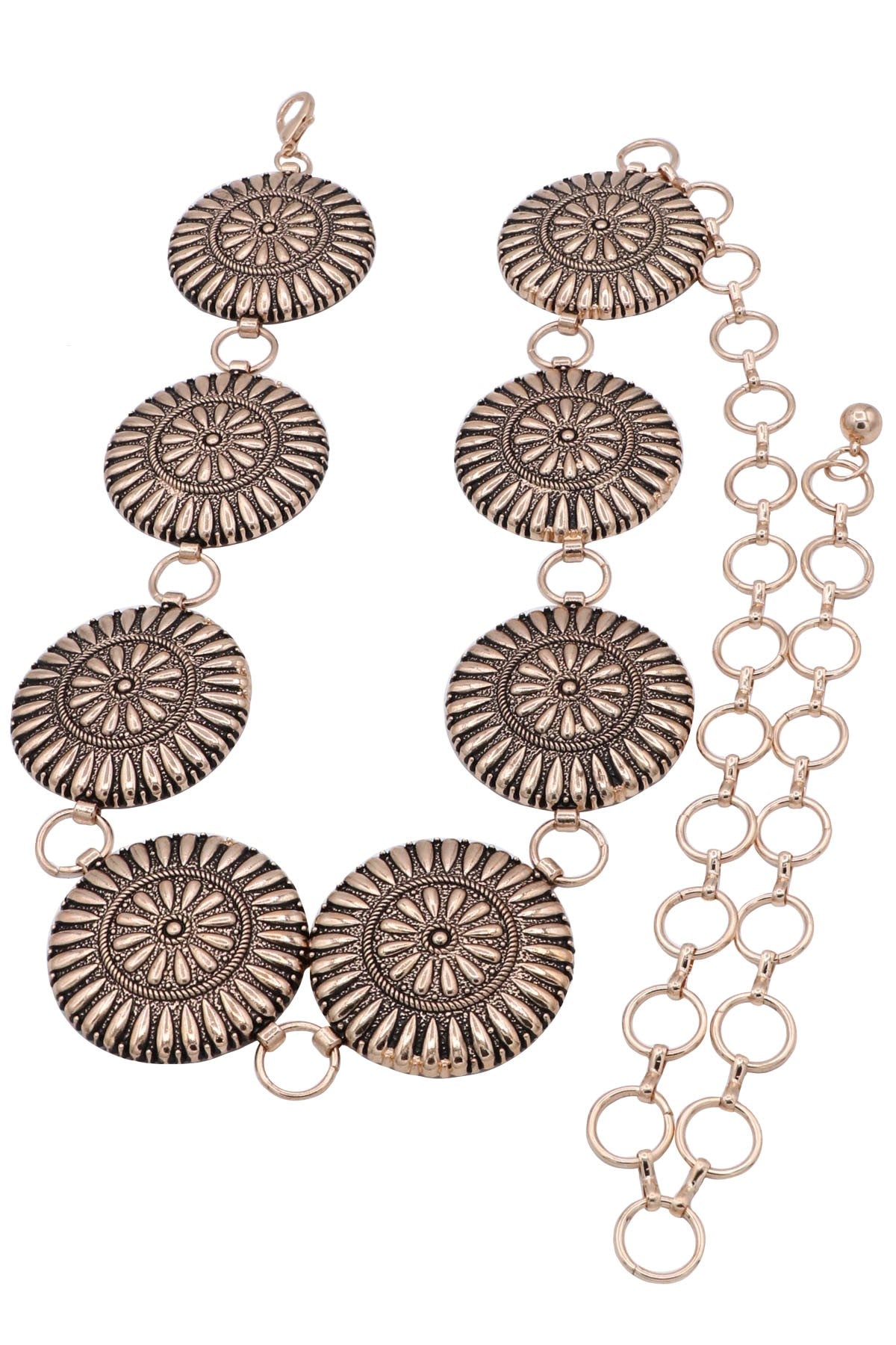 Metal Teardrop Textured Medallion Chain Belt - Mainstream Boutique