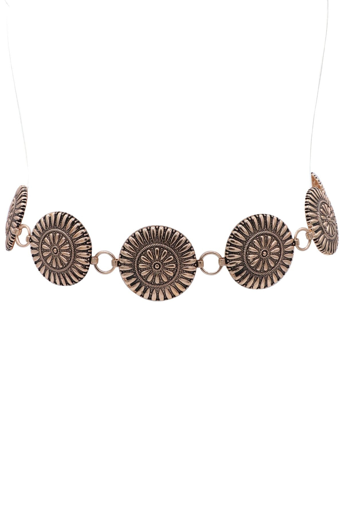 Metal Teardrop Textured Medallion Chain Belt - Mainstream Boutique