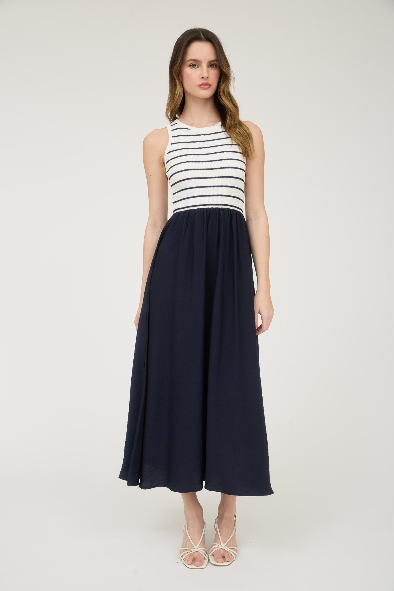 Striped Tank Sleeveless Mixed Media Dress - Mainstream Boutique