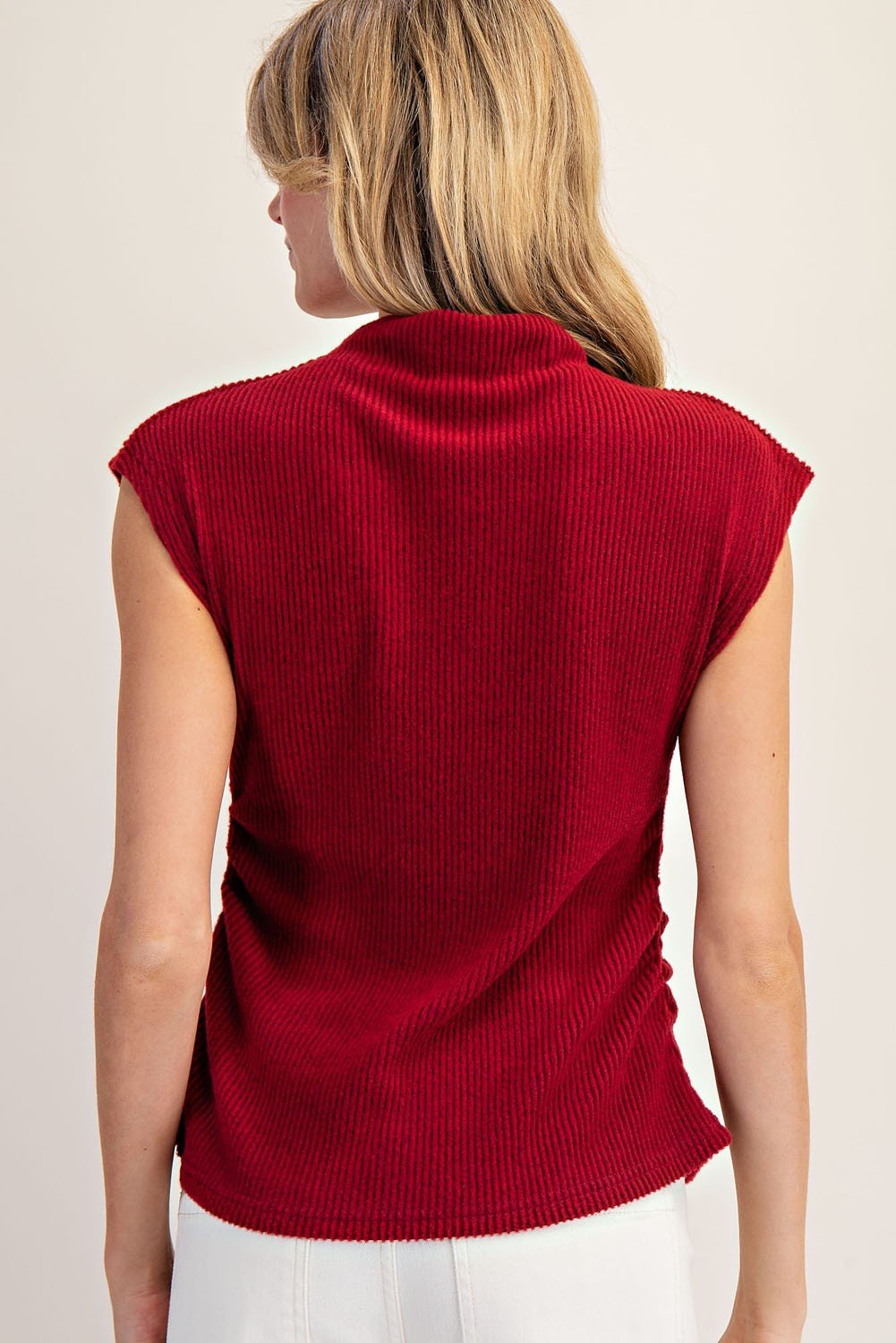 Ruched Cap Sleeve Mock Neck Top - Mainstream Boutique