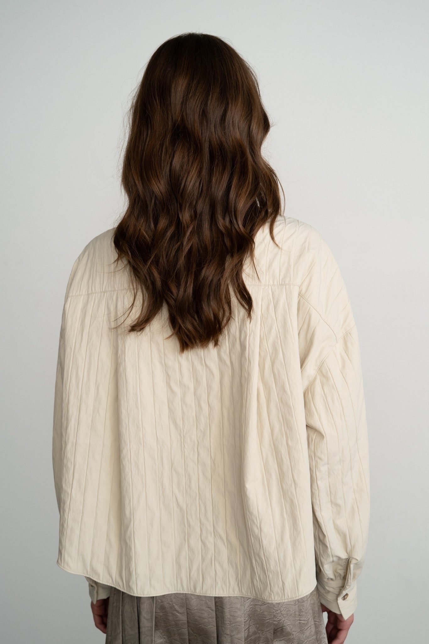 Quilted Button - Up Blouse W/ Structured Detailing - Cream - Mainstream Boutique