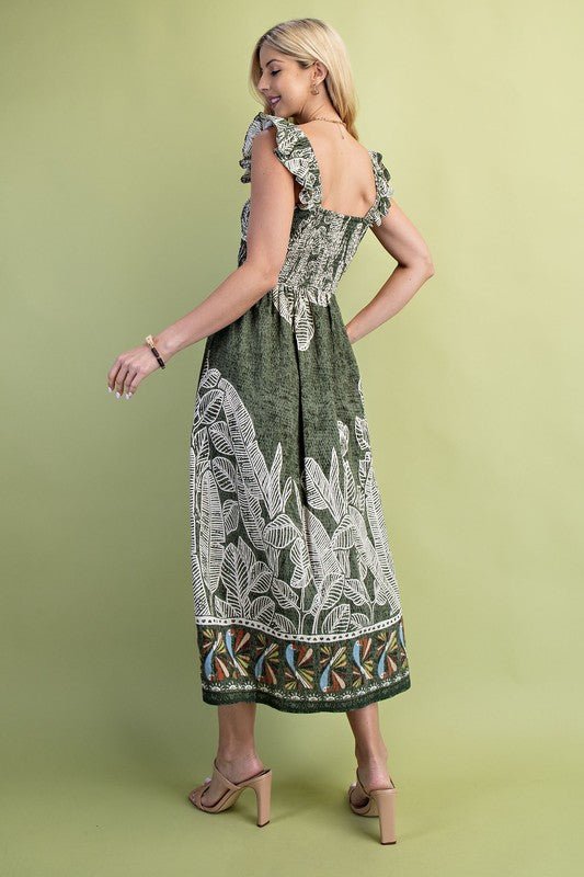Palm And Parrot Print Midi Dress - Mainstream Boutique