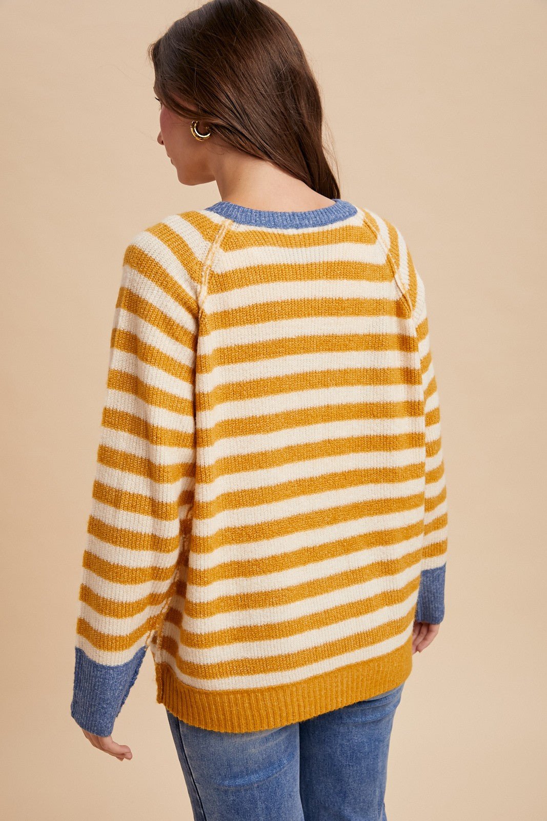 Contrast Rib Loose Fit Sweater Cardigan - Mainstream Boutique