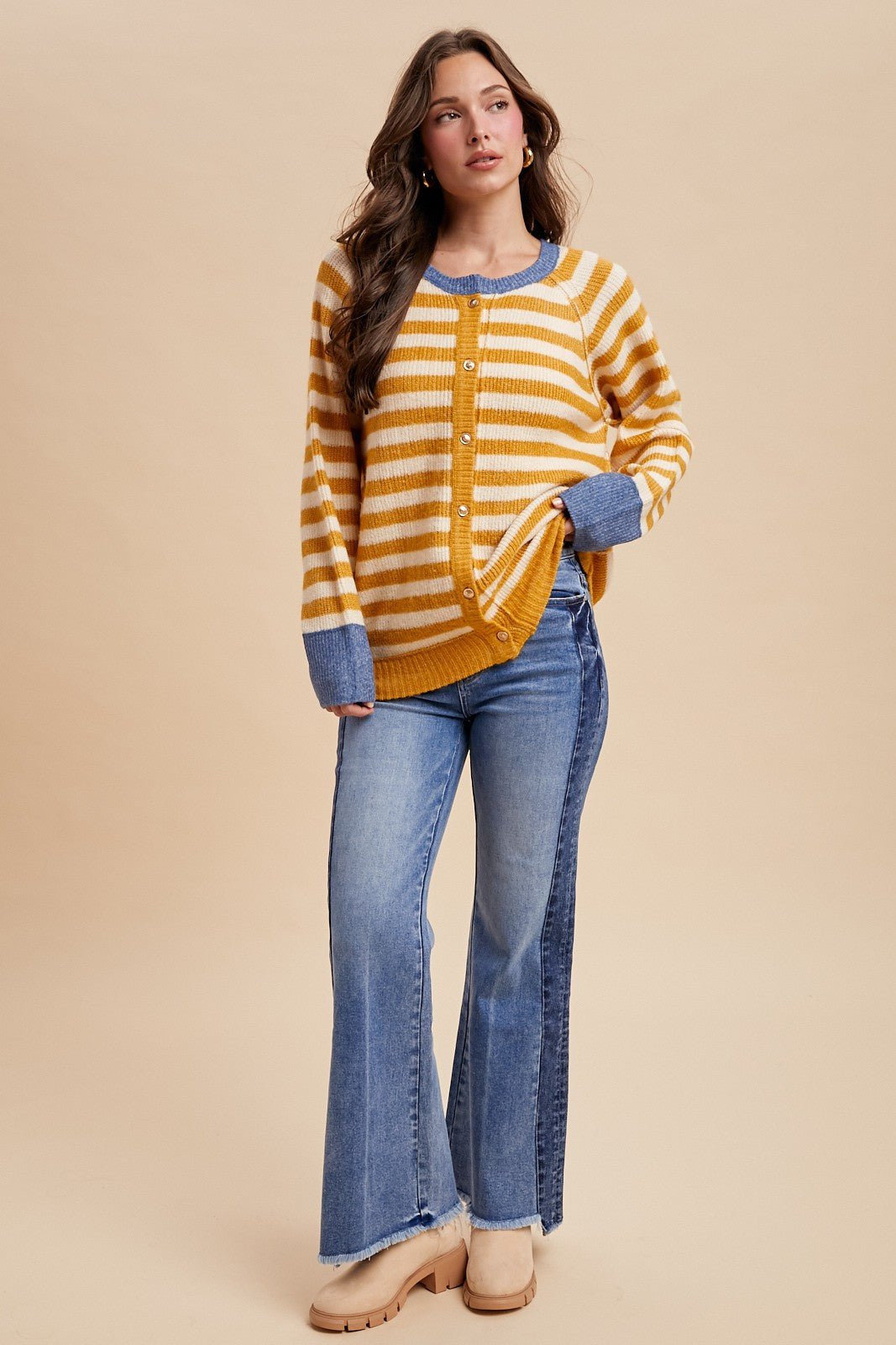 Contrast Rib Loose Fit Sweater Cardigan - Mainstream Boutique