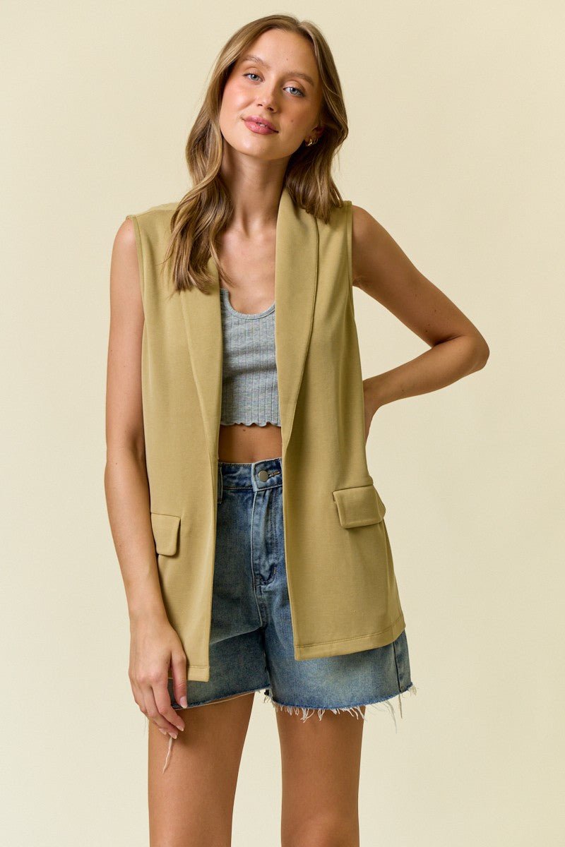 Shawl Neck Open Front Knit Vest Blazer - Mainstream Boutique