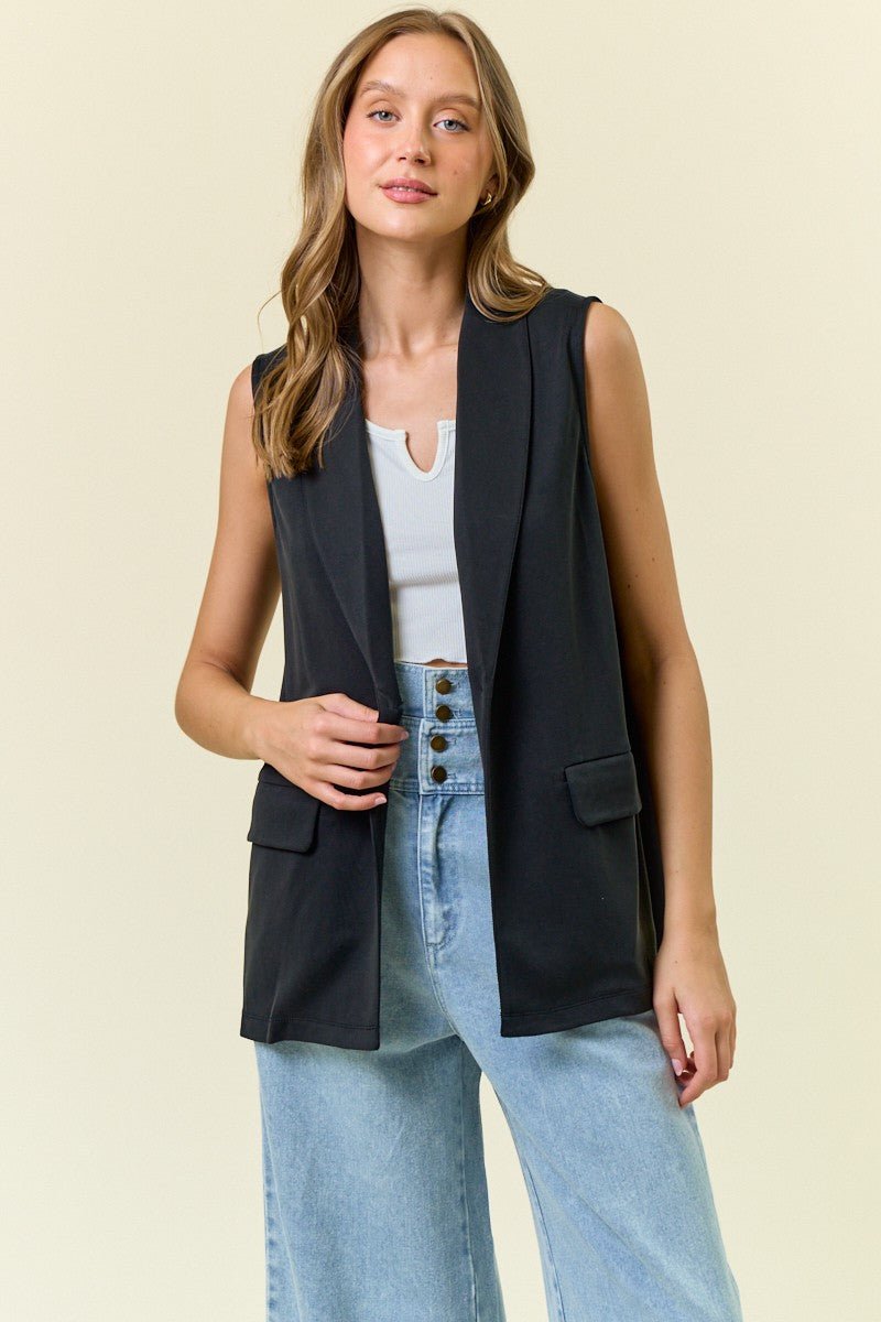 Shawl Neck Open Front Knit Vest Blazer - Mainstream Boutique