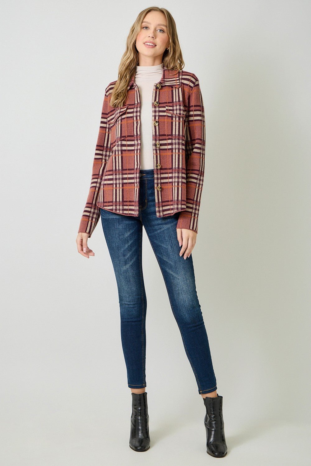 Check Patterned Sweater Jacket - Mainstream Boutique