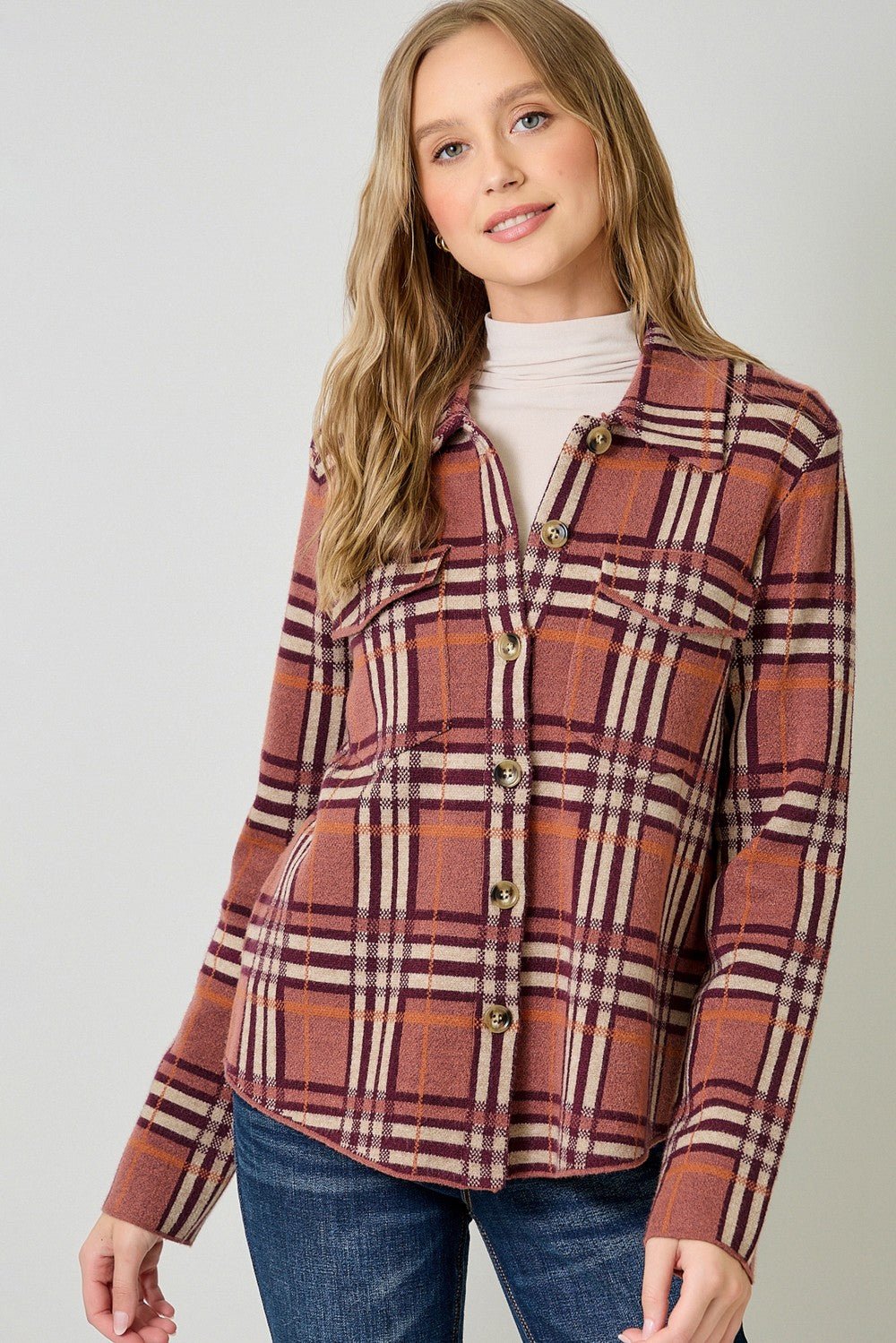 Check Patterned Sweater Jacket - Mainstream Boutique