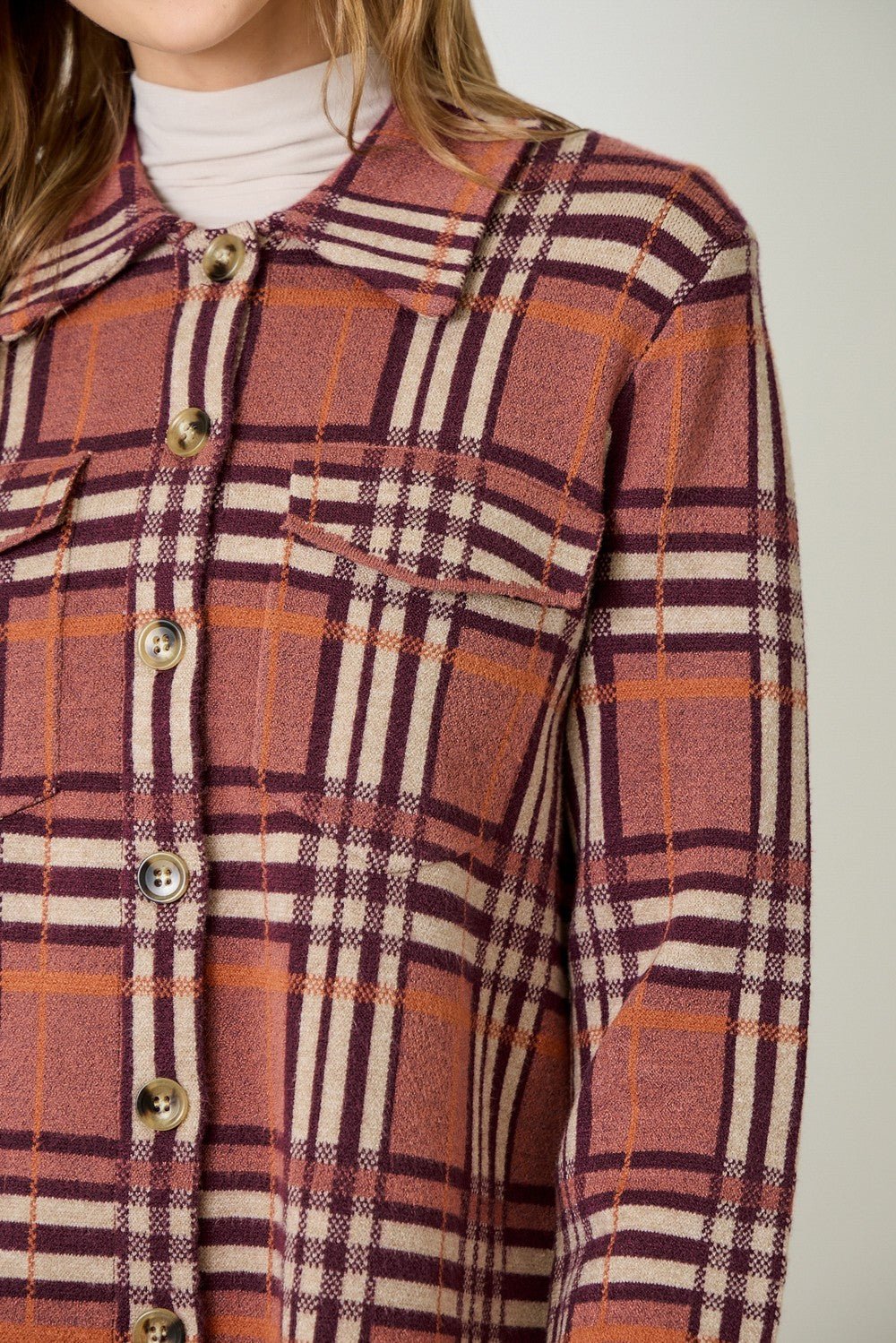 Check Patterned Sweater Jacket - Mainstream Boutique