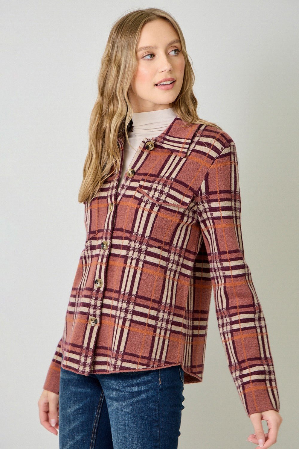 Check Patterned Sweater Jacket - Mainstream Boutique