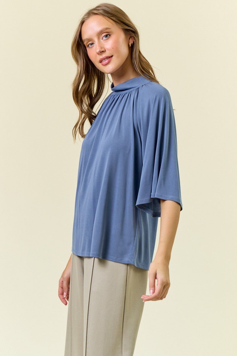 Modal Jersey Mock Neck Fluted Sleeve Top - Mainstream Boutique