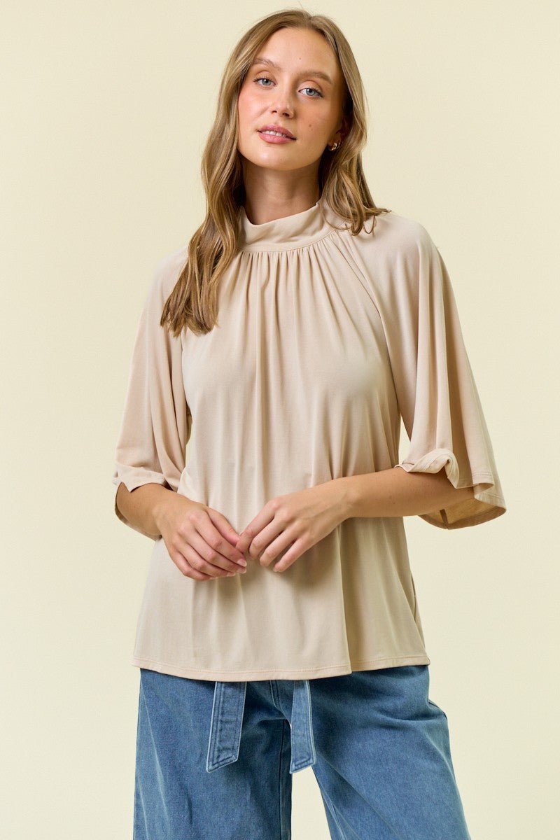 Modal Jersey Mock Neck Fluted Sleeve Top - Mainstream Boutique