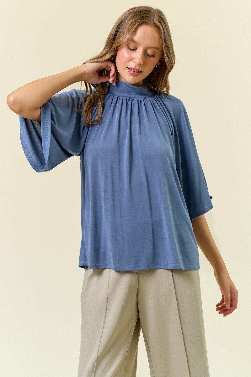 Modal Jersey Mock Neck Fluted Sleeve Top - Mainstream Boutique