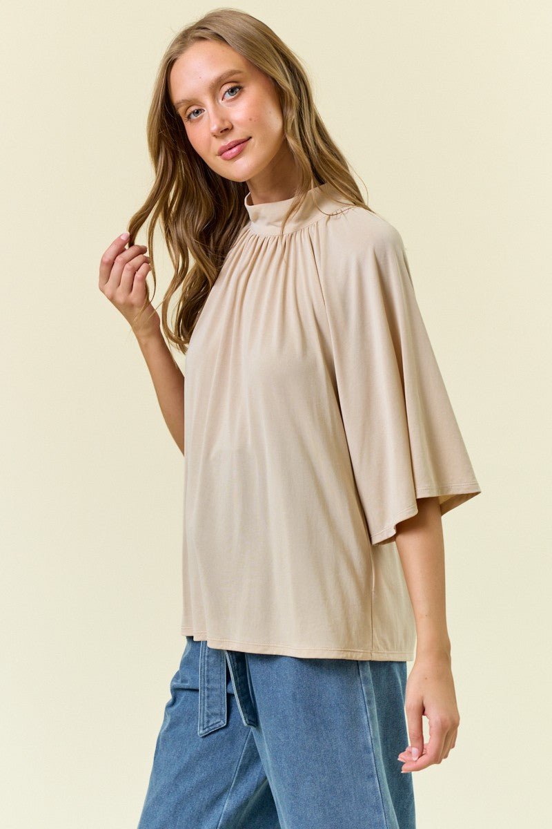 Modal Jersey Mock Neck Fluted Sleeve Top - Mainstream Boutique