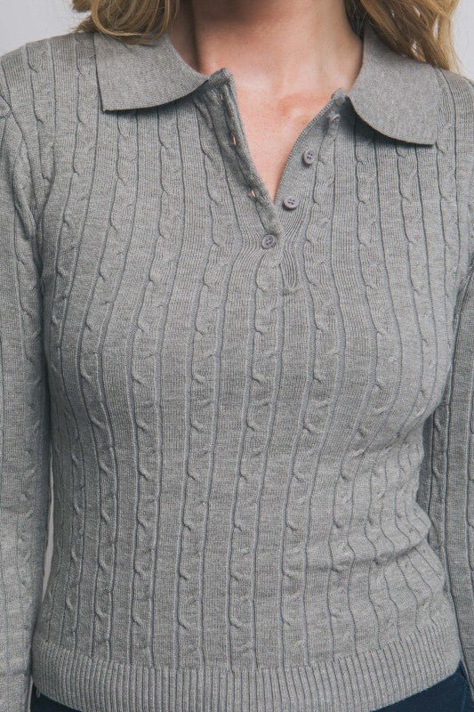 Polo Cable Knit Sweater Top - Mainstream Boutique