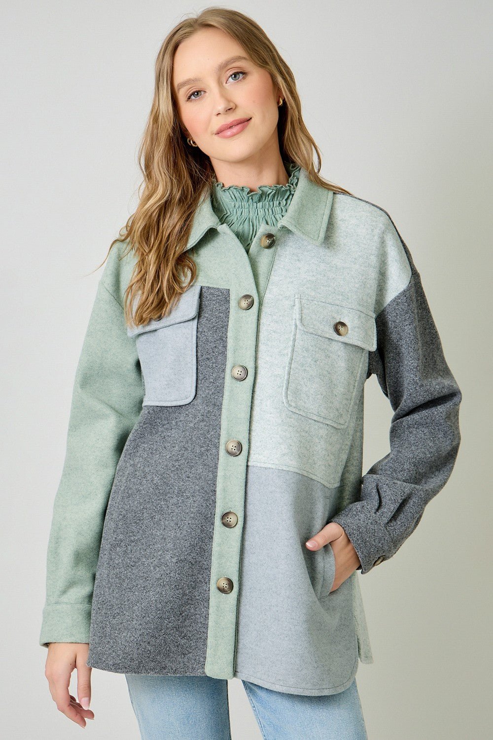 Color Blocked Shacket - Mainstream Boutique