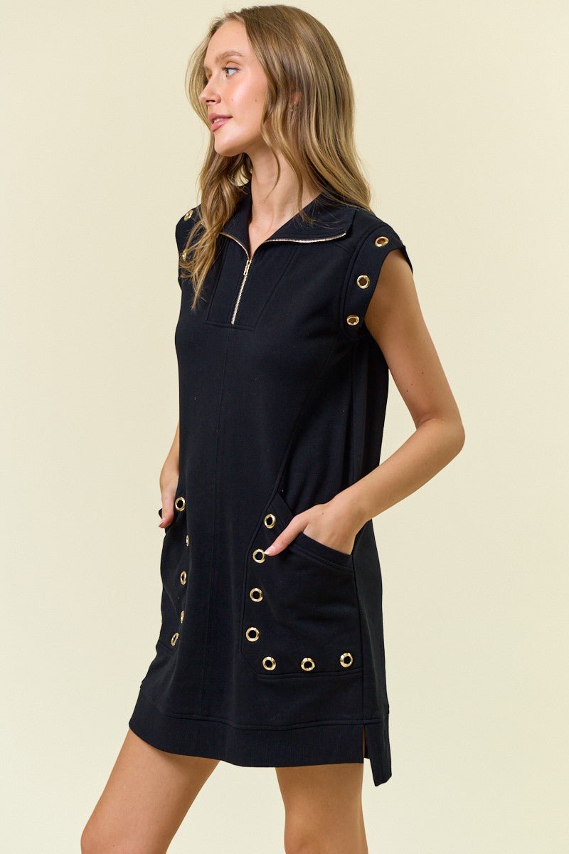 Grommet Detail Half Zip Sweatshirt Dress - Mainstream Boutique