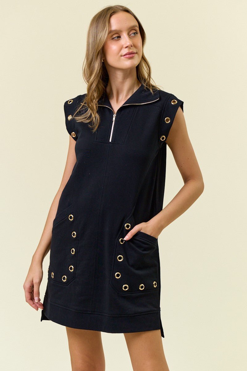 Grommet Detail Half Zip Sweatshirt Dress - Mainstream Boutique